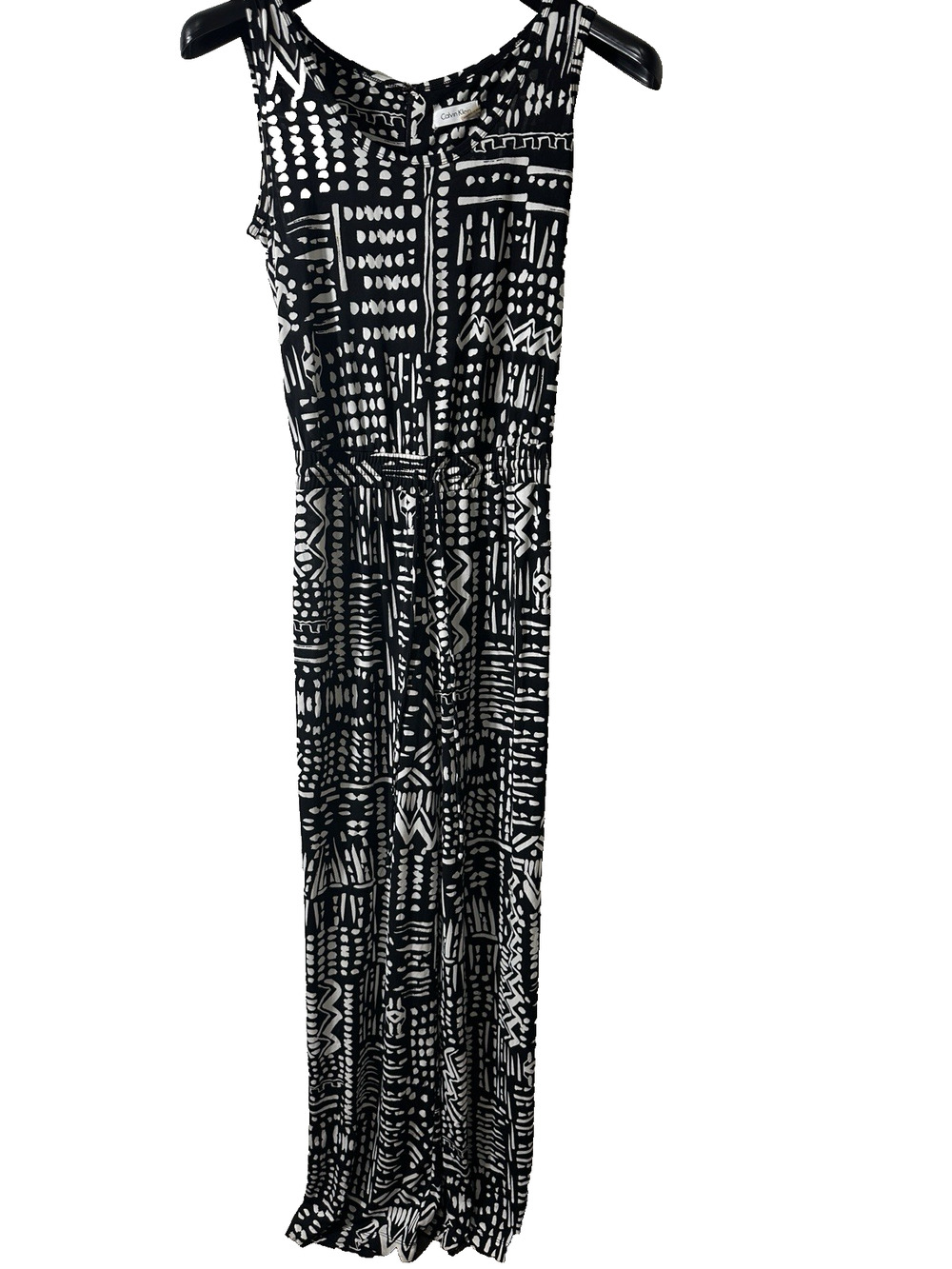Calvin Klein Jumpsuit Sz 4 Wide Leg Black White Geometric Sleeveless